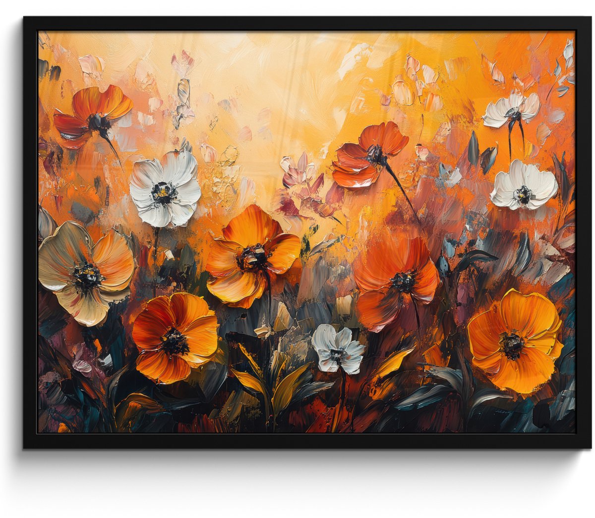 FrameYourWall Poster in lijst - Fotolijst 70x50 cm - Posters - Bloemen - Abstract - Herfst kleuren - Modern - Natuur - Posterlijst zwart - Decoratie - Wanddecoratie woonkamer - Muurdecoratie slaapkamer Oranje