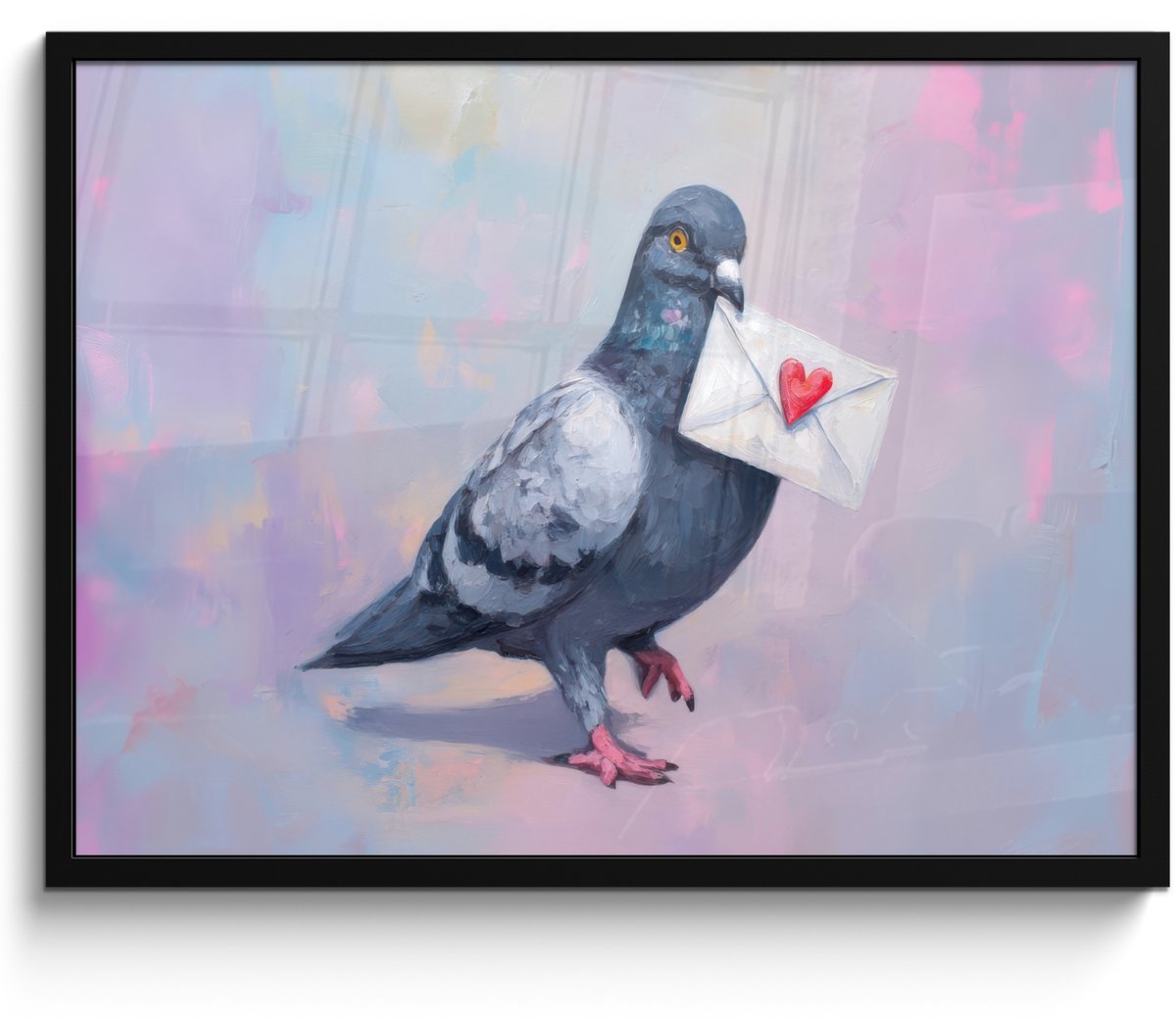 FrameYourWall Poster in lijst - Fotolijst 70x50 cm - Posters - Duif - Envelop - Paars - Posterlijst zwart - Decoratie - Wanddecoratie woonkamer - Muurdecoratie slaapkamer Duif - Envelop - Hartje