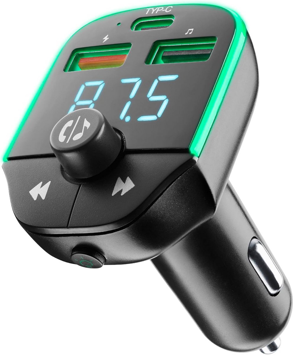 Bluetooth FM-Zender voor Auto met USB Oplader, Handsfree Bellen en Snel Laden QC 3.0