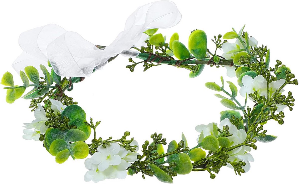 Bloemenkrans Groen Blad Bruids Haaraccessoire Bohemien Bloemhoofdband met Lint