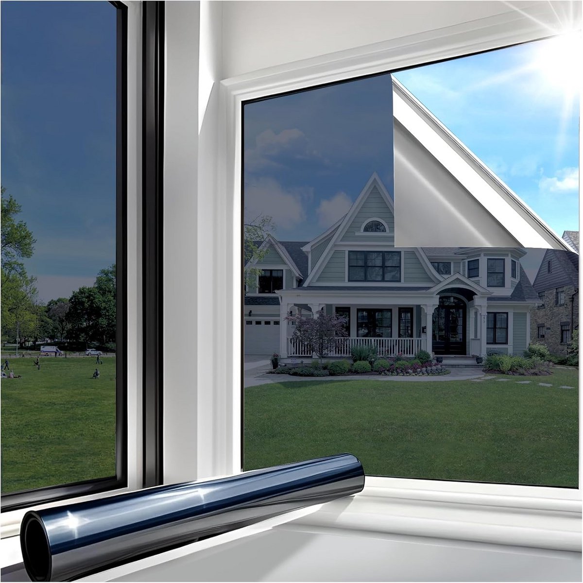Zelfklevende Spiegelfolie Raamfolie Zwart-Zilver 75x300 cm - Warmtewerend, Privacy en Anti