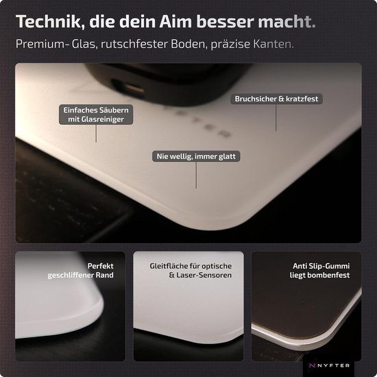 Glazen Gaming Muismat 50x50 cm - Ultra Precies Oppervlak voor Esports en Gaming — afbeelding 2