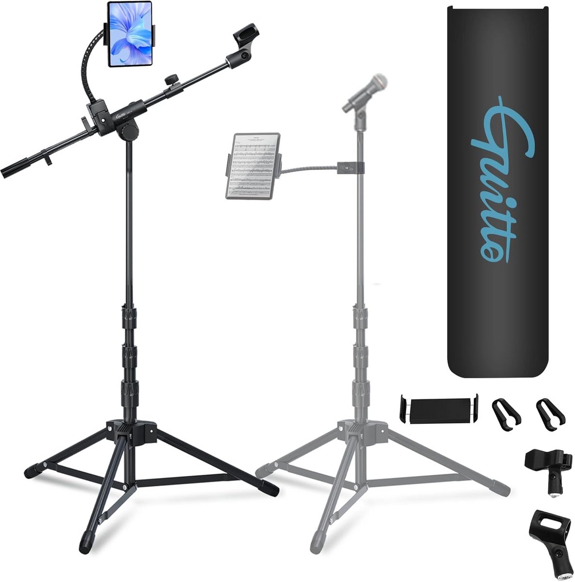 Verstelbaar Microfoonstatief met Dubbele Houder voor Smartphone en Tablet - Boomarm voor Streamen en Podcasten