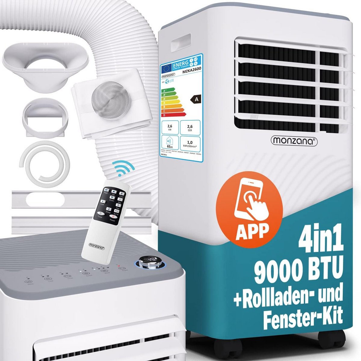 Mobiele Airco Woonkamer 1000W 9000BTU met Wifi en Afstandsbediening voor Ruimtes tot 30m²