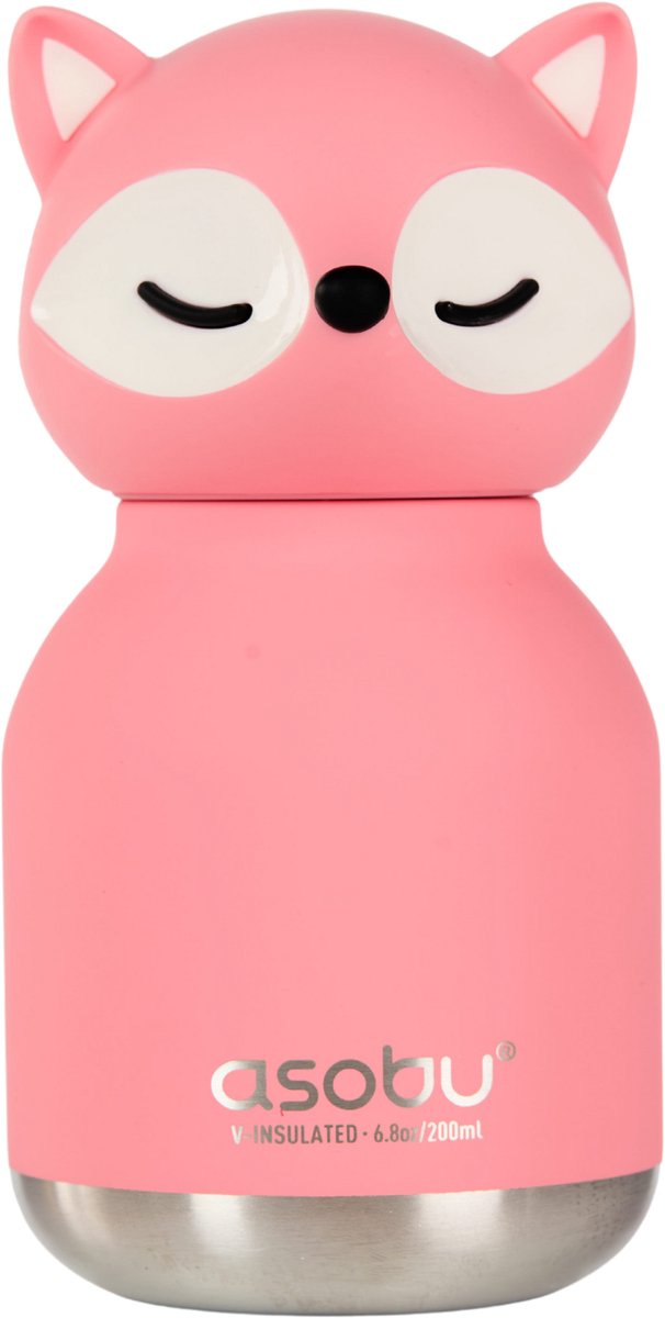 Asobu Mini Bestie Pink Fox Drinkfles Thermofles 200 ml - Asobu MINI Besties – Schattige mini thermosfles 200 ml – Dieren drinkfles – BPA-vrij – To go – Cadeautip