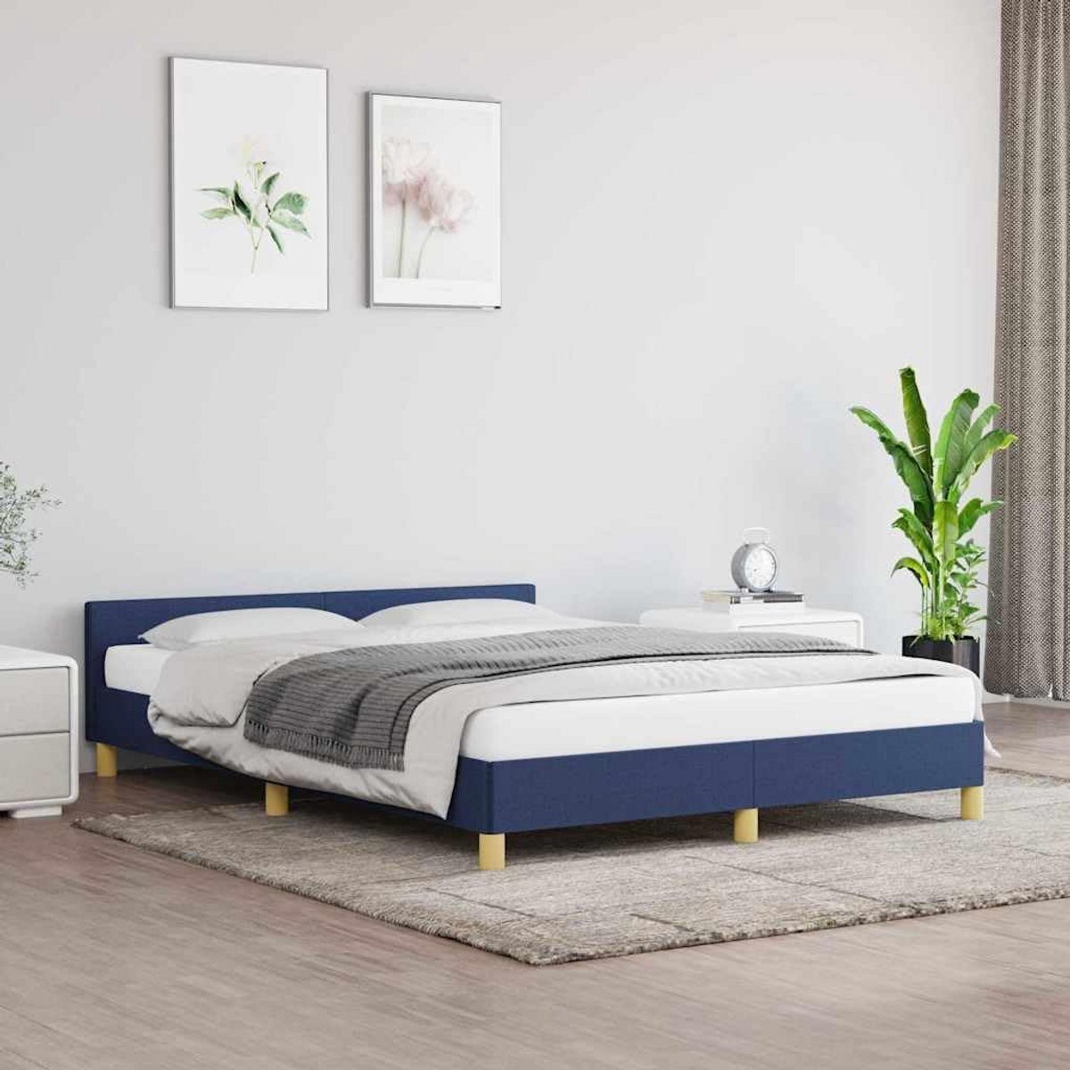 Tweepersoons Bedframe met Hoofdbord Stof Blauw 140x200 cm