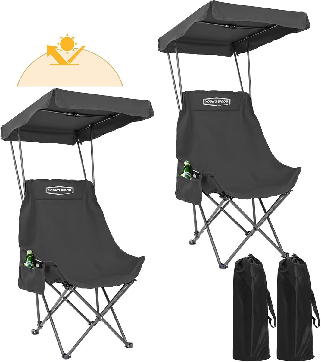 Luxe Opvouwbare Campingstoel met UV-Schaduwluifel - Lichtgewicht en Oversized Strandstoel
