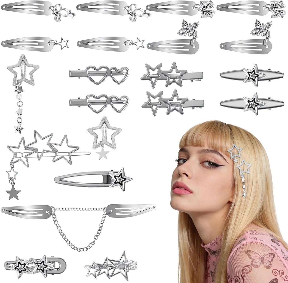 Zilveren haarspelden ster waterdruppels haarclip, minimalistisch, sierlijk - 20 stuks