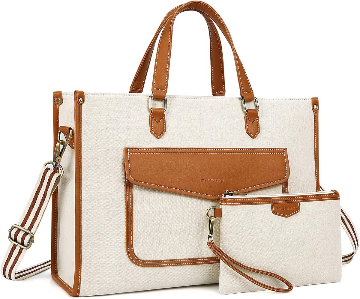 Grote Canvas Tote Tas voor Dames 15.6 Inch Laptop en Schoudertas Set