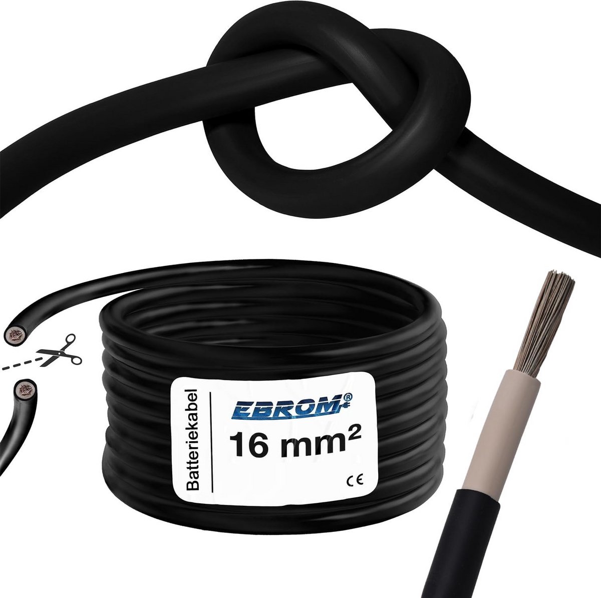 Flexibele 16mm2 rubberen stroomkabel zwart voor tractor, auto en machine