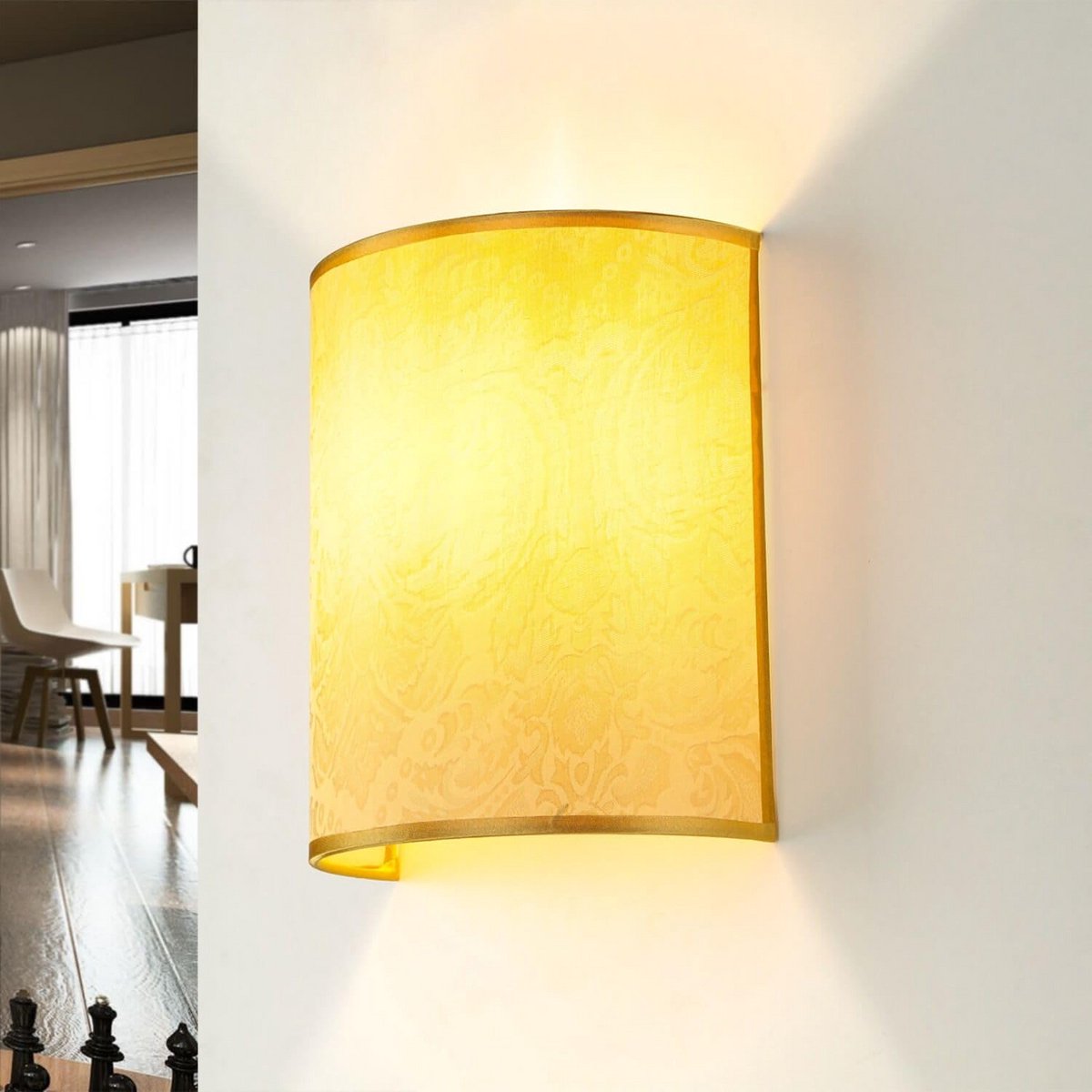 Wandlamp Stof Taupe Barok Patroon Up & Down Verlichting Slaapkamer Hal