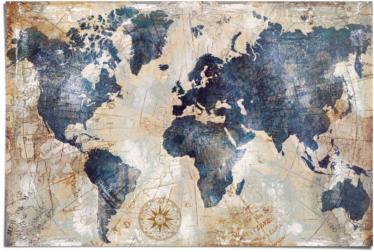 REINDERS Poster Wereldkaart - 61 x 91,5 - Papier - REINDERS Bonte kleuren