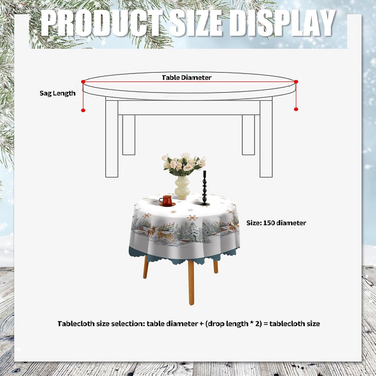 Rond tafelkleed 150 cm met kerstprint – voor winterse tafeldecoratie
