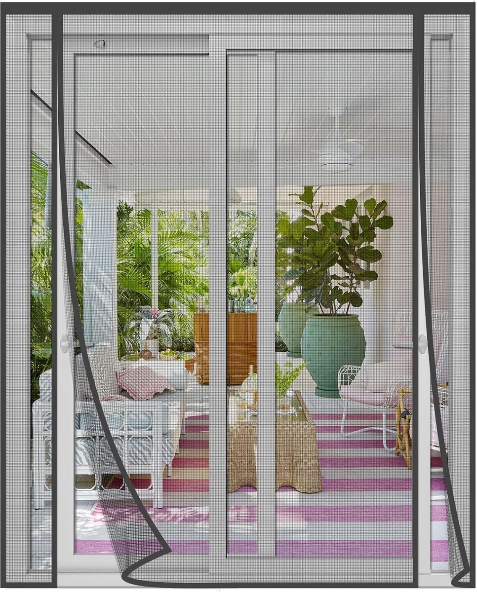 Magnetisch Hor voor Deur en Raam 155 x 240 cm Grijs Fiberglas Automatische Sluiting