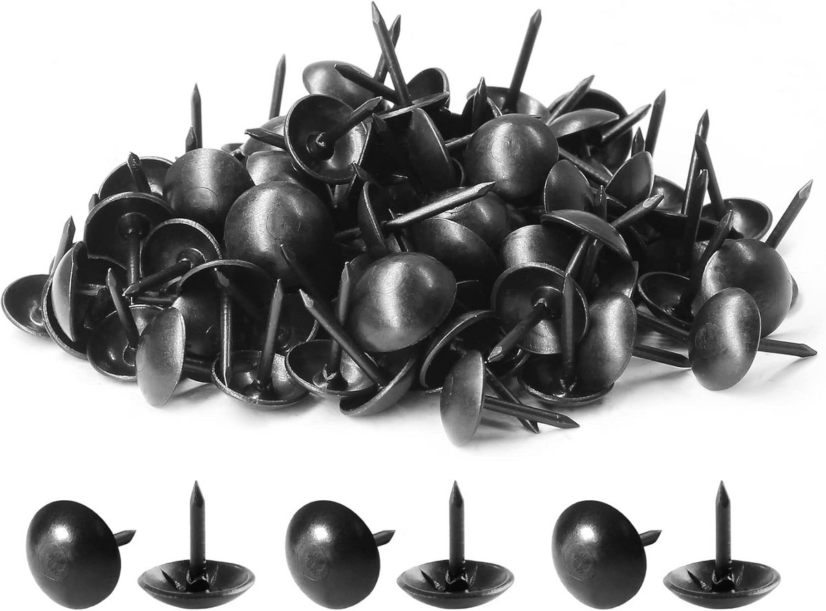 200 Stuks Zwarte Bekledingskopspijkers Antiek Metaal Ronde Kop 9 x 9 mm