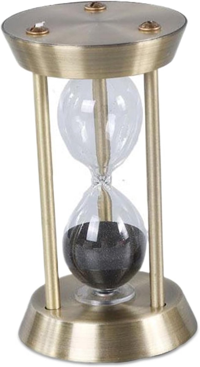 Decoratieve Zandloper Timer 10 Minuten met Gouden Frame en Zwart Zand