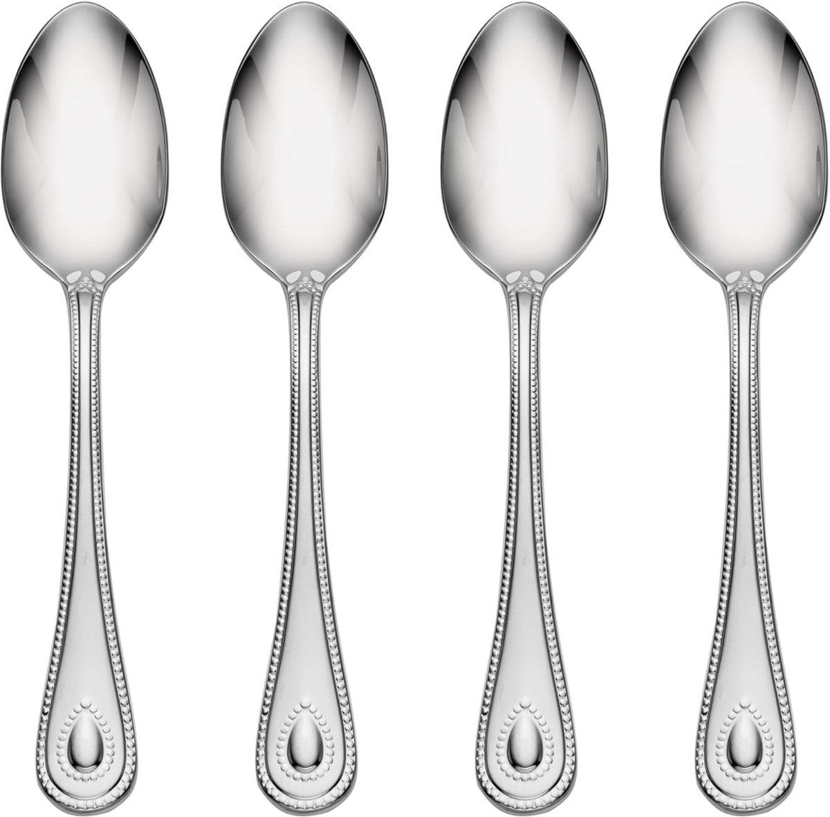 Set van 4 Theelepels Luxe RVS Bestek met Kralenrand