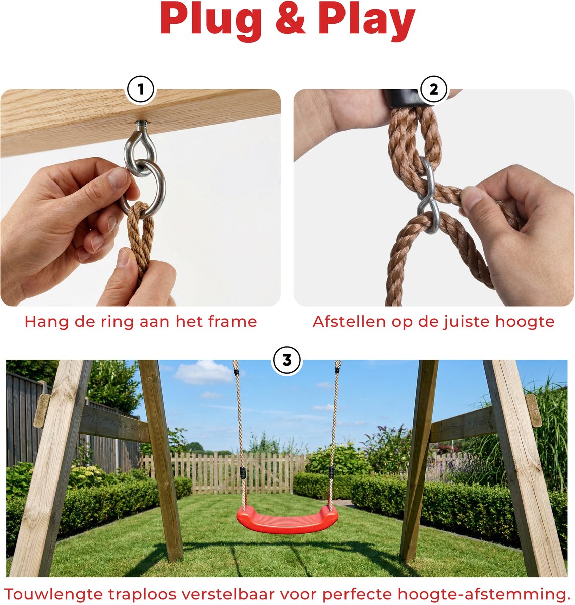 JAXY - Schommelzitje Kunststof - Kinderschommel Buiten - Schommel Tuin - Buitenspeelgoed Jongens en Meisjes - Rood — afbeelding 5