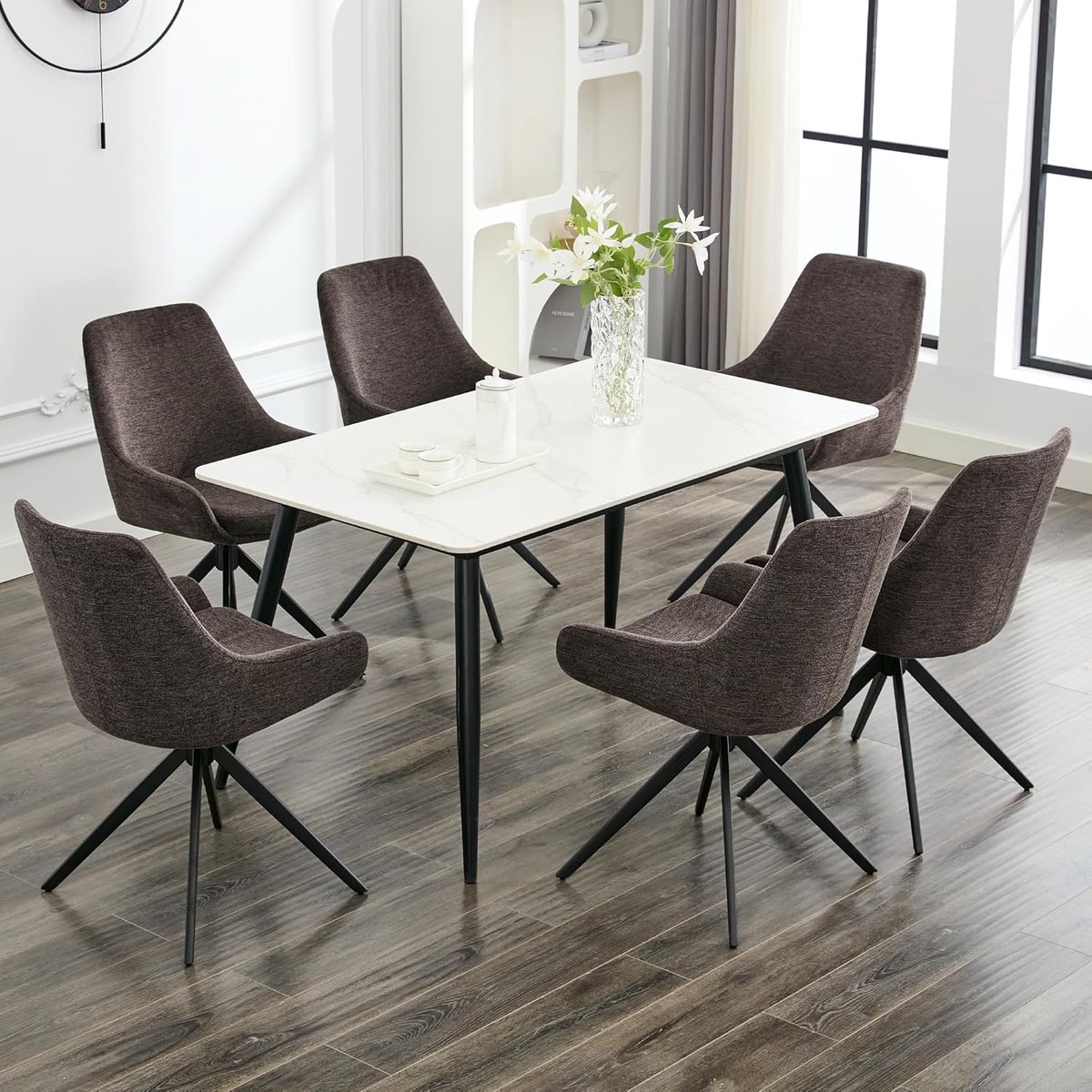 Eetkamerstoelen Set van 4 – Draaibare Moderne Eetkamerstoelen 44 x 52 x 86 cm – Ergonomische Keukenstoelen met Metalen Frame – Comfortabele Stoelen voor Eetkamer, Woonkamer & Werkkamer – Zwart – Abkantoor