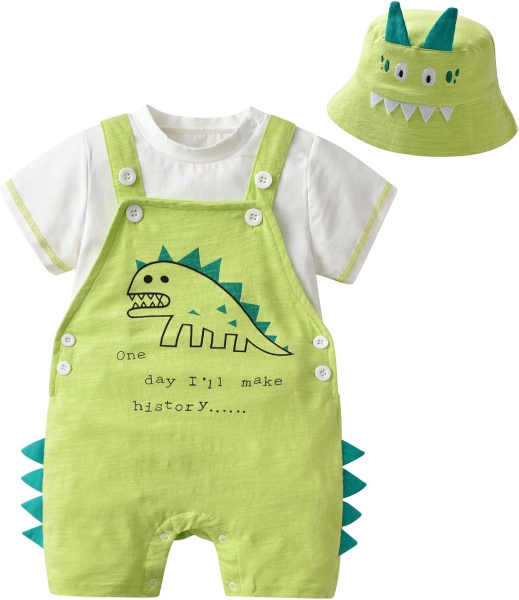 Unisex Baby Kleding Set 3-Delig: Korte Jumpsuit, T-shirt en Muts