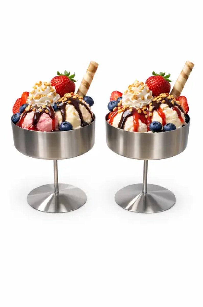 Aura - dessertschalen - 2-delig - roestvrij staal - zilver - 400 ml inhoud