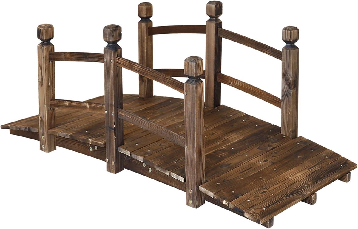 Houten Tuin Brug Boogsplinter Afwerking met Veiligheidsleuningen voor Tuin Vijver Loopbrug
