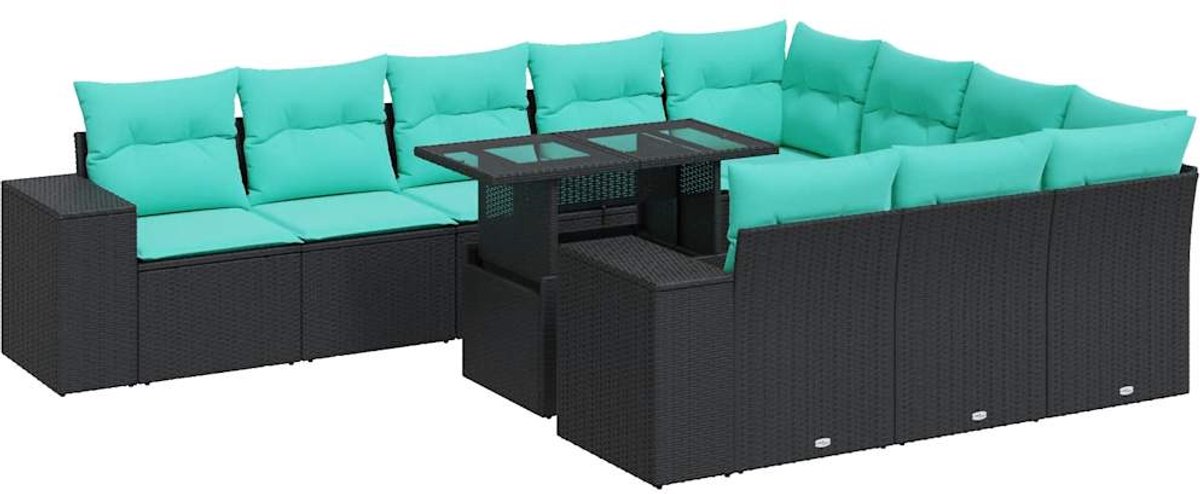 vidaXL 11-delige - Loungeset - met - kussens - poly - rattan - acacia - zwart