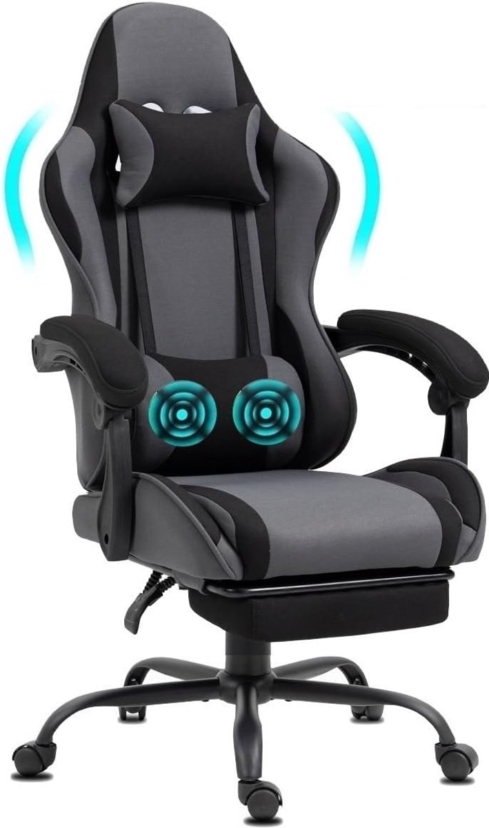 Ergonomische Bureaustoel - Gaming Stoel - Comfortabel Zitten - Geïntegreerde Massagefunctie - 52 x 48 x 132 cm - Grijs