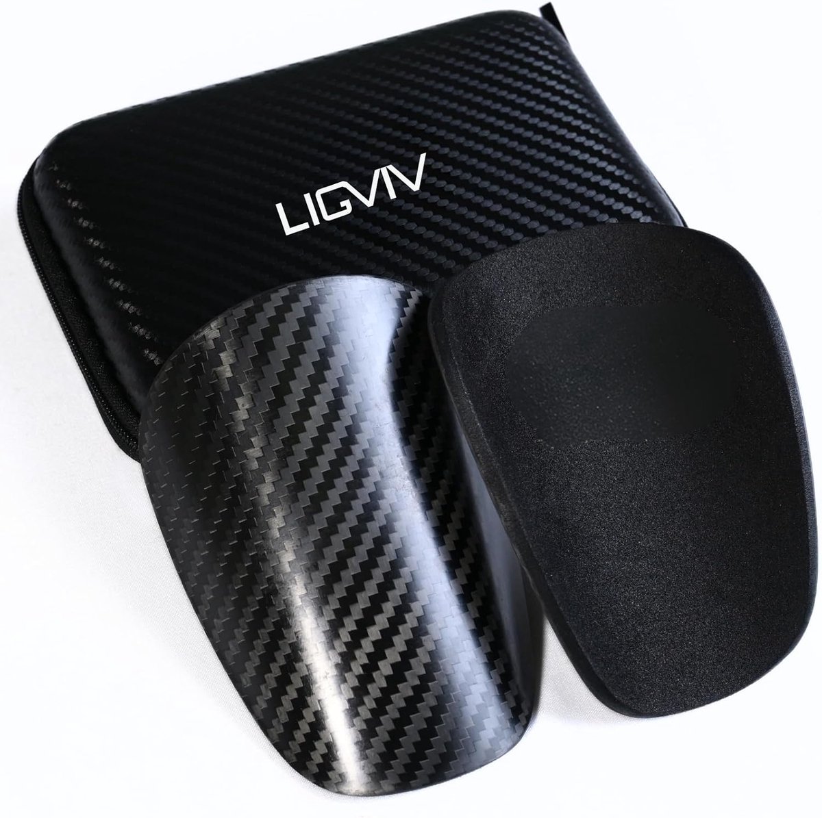 Mini Scheenbeschermers - Compacte Voetbal Bescherming - Sport Veiligheid - Lichtgewicht Koolstofvezel - 4.5 x 3.25 Inch - Zwart