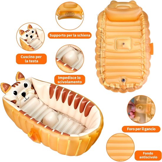 Opblaasbaar babybad - Kinderbad douchebak - Veilig badderen - Ergonomisch antislip ontwerp - Voor 0-5 jaar - Oranje — afbeelding 5