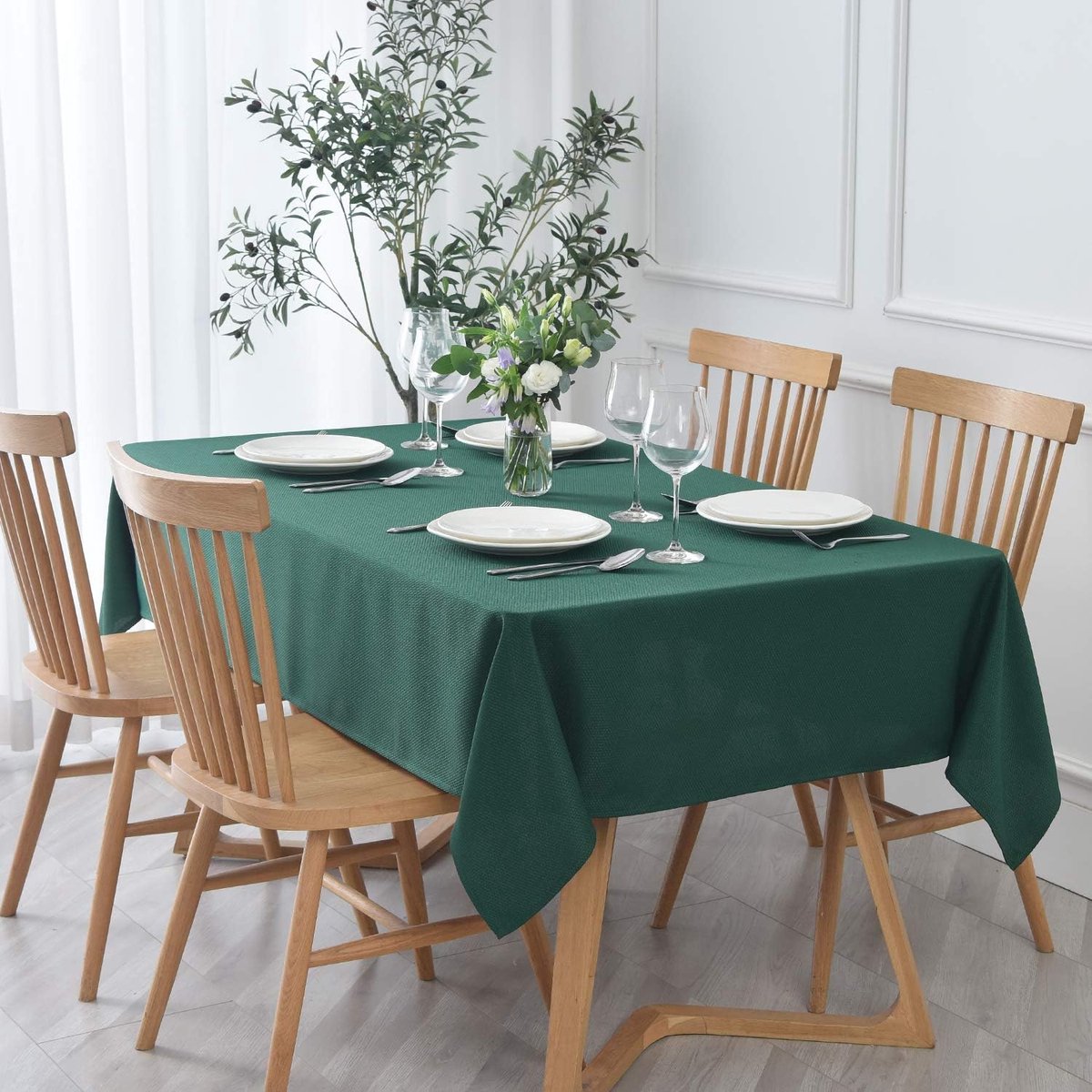 Vierkant Jacquard Tafelkleed Groen Vlek- en Morsbestendig voor Binnen en Buiten