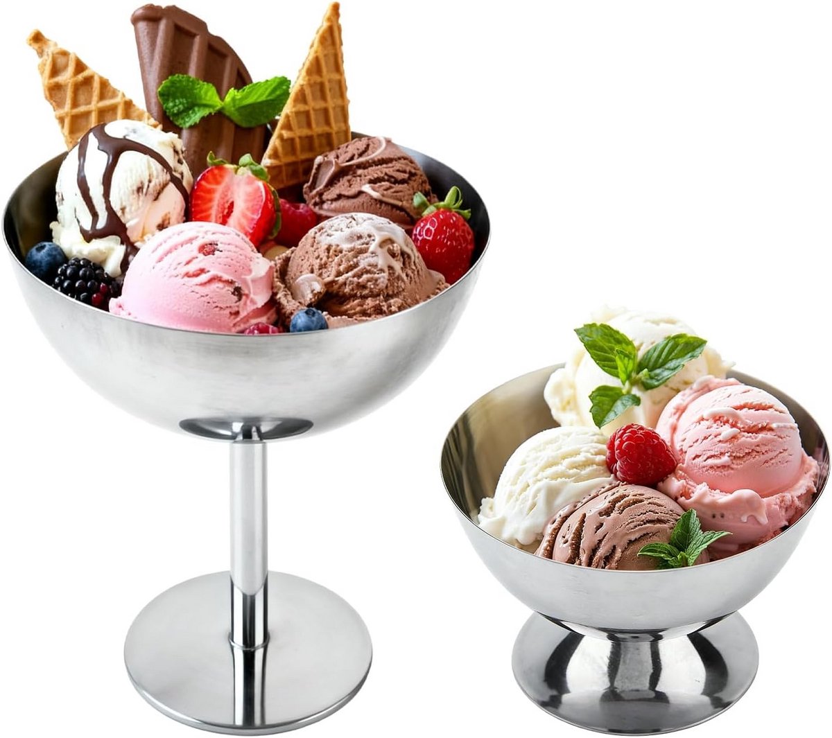 Set van 2 RVS Sundae Kommen voor Desserts en IJs