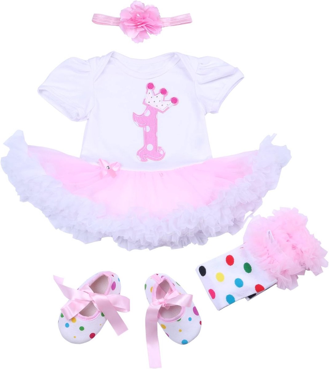 Feestelijke Eerste Verjaardag Outfit Meisjes: Tutu Jurk Set met Schoenen en Hoofdband