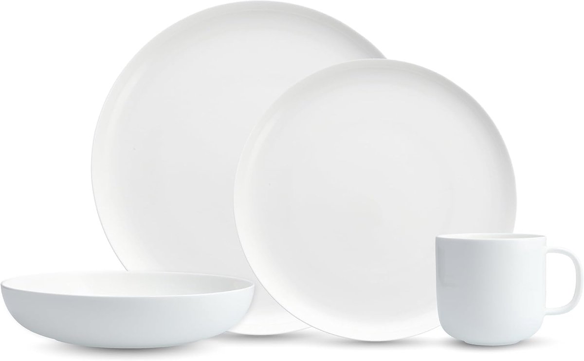 16-delig Wit Porseleinen Servies Set voor 4 Personen - Modern Coupe Stijl