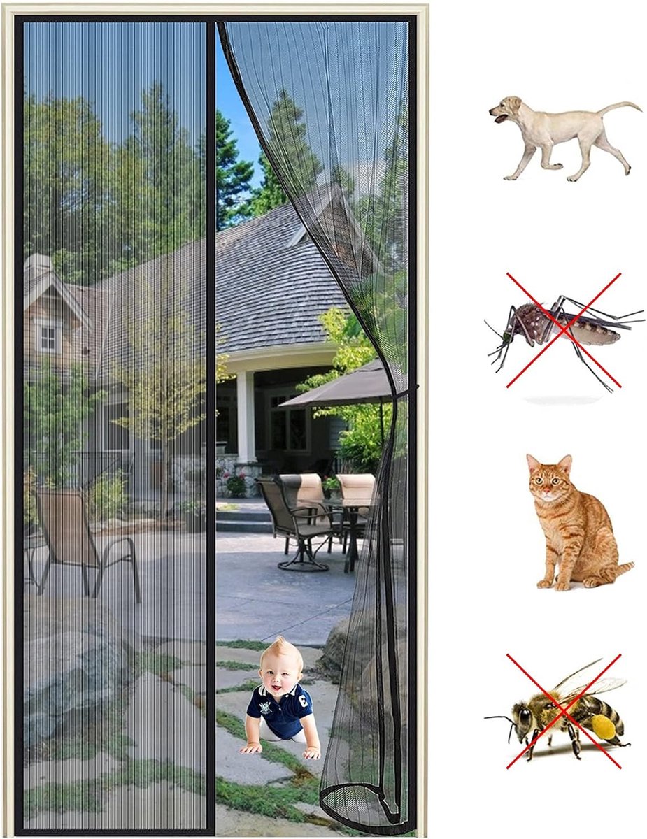 Magnetisch Hordeur Hor voor Deur en Openslaande Deur - 70x245 cm Zwart