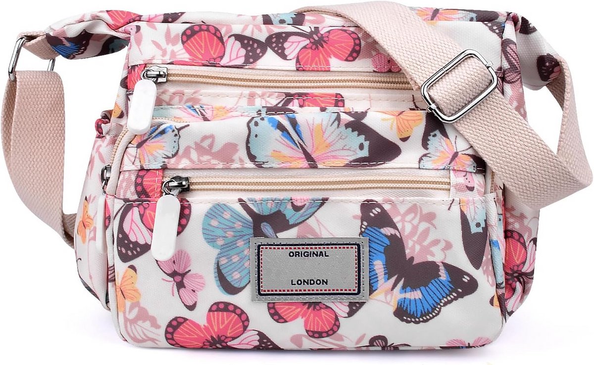 Nylon Crossbody Tas voor Dames met Bloemen en Vlinderprint