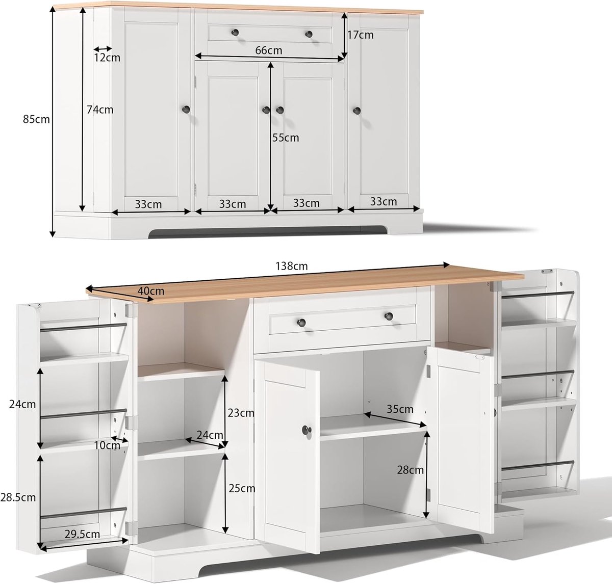 Modern Keukenbuffet met Opbergruimte en Verstelbare Planken - Voor Keuken, Woonkamer en Meer
