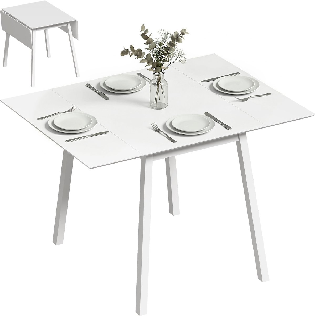 HOMCOM - eettafel - opklapbaar - dennenhout - wit