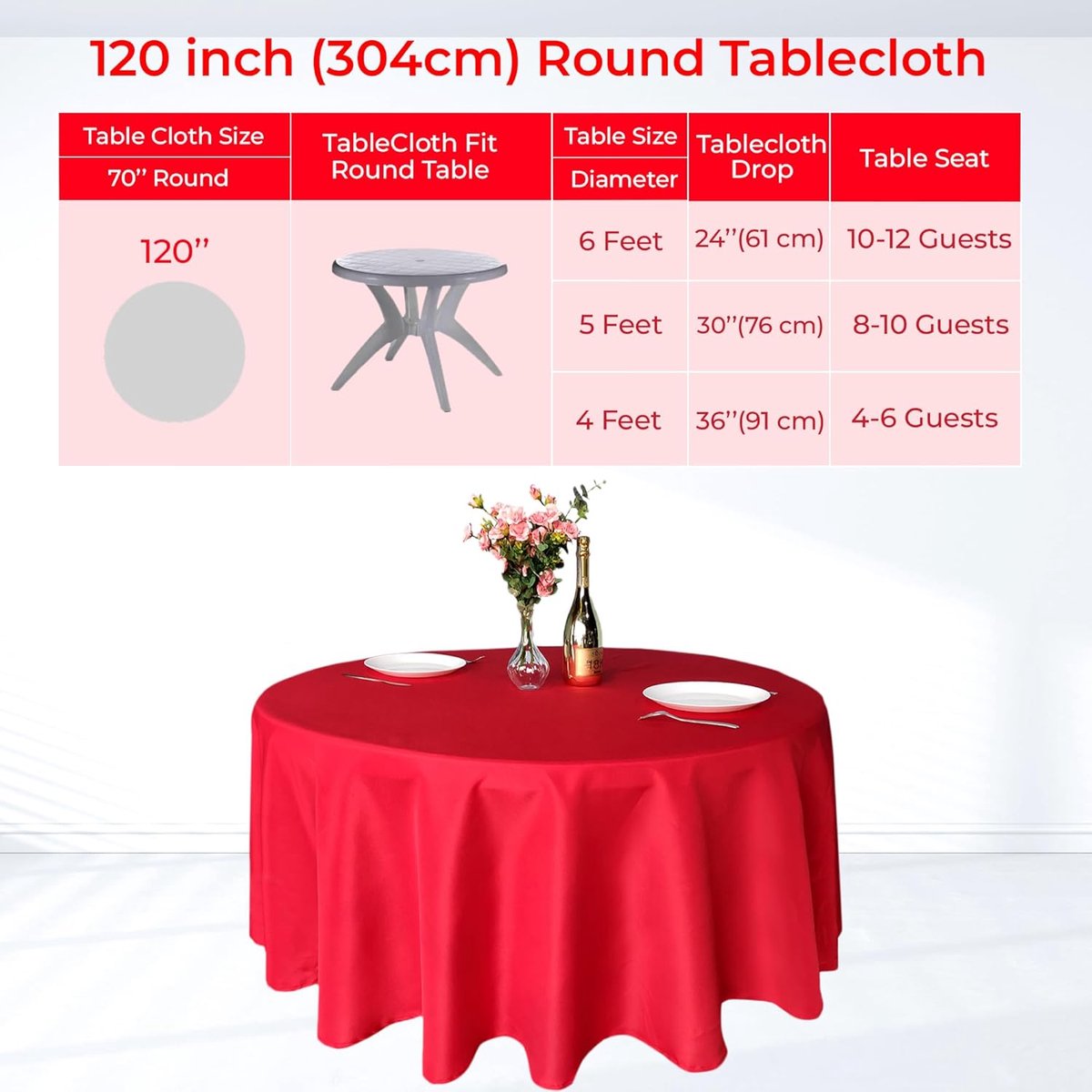 Rond Tafelkleed Rood - Waterbestendig & Wasbaar Polyester voor Kerst & Feest