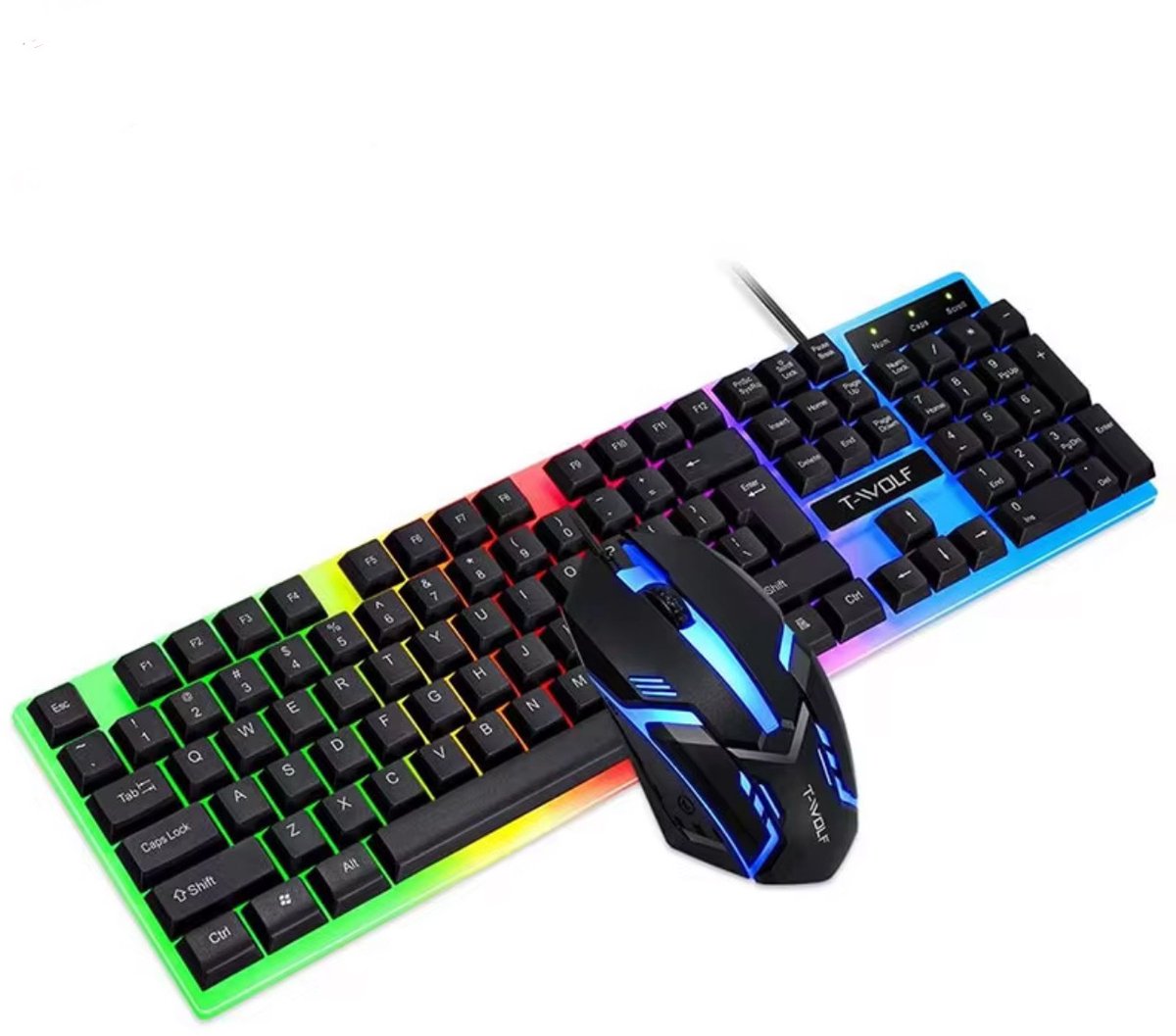 RGB Gaming Toetsenbord en Muis Set TF230 – 104 Toetsen – Bedraad USB – Rainbow Backlight – Mechanical Feel – Waterbestendig – Zwart