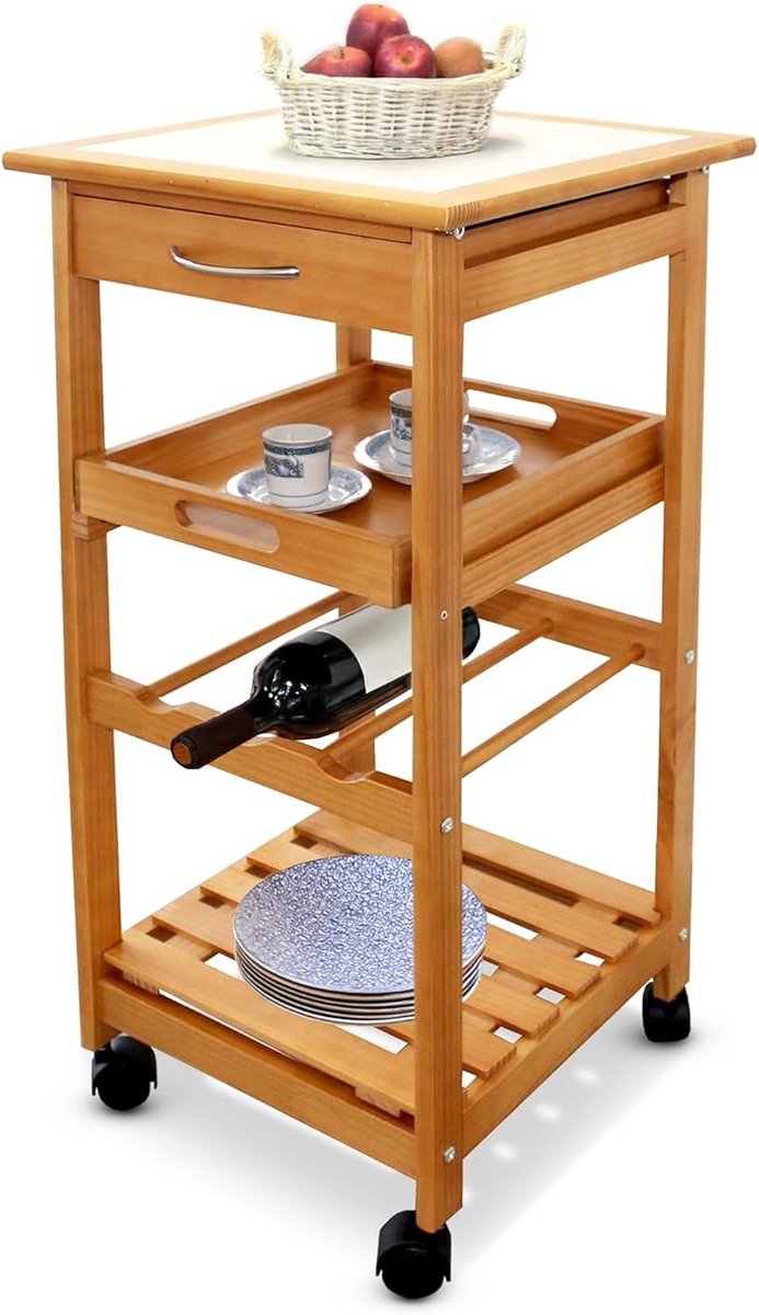 Houten Serveerwagen met Wielen - Robuust en Praktisch