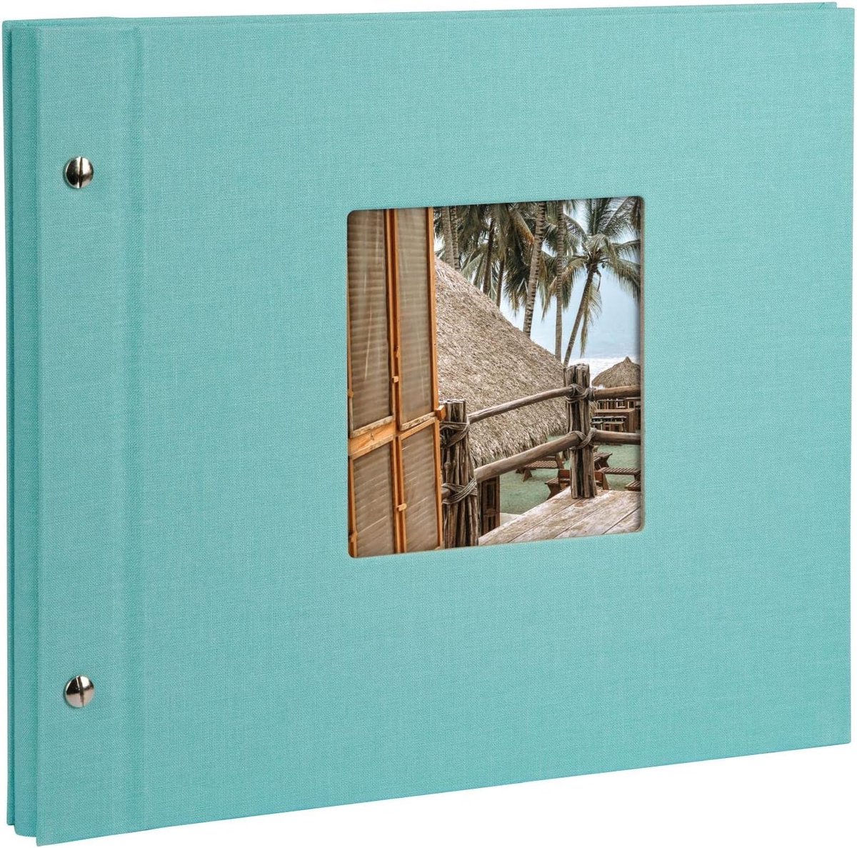 Uitbreidbaar Fotoalbum Linnen Aqua - 30x25cm - 40 Paginia's met Perkament
