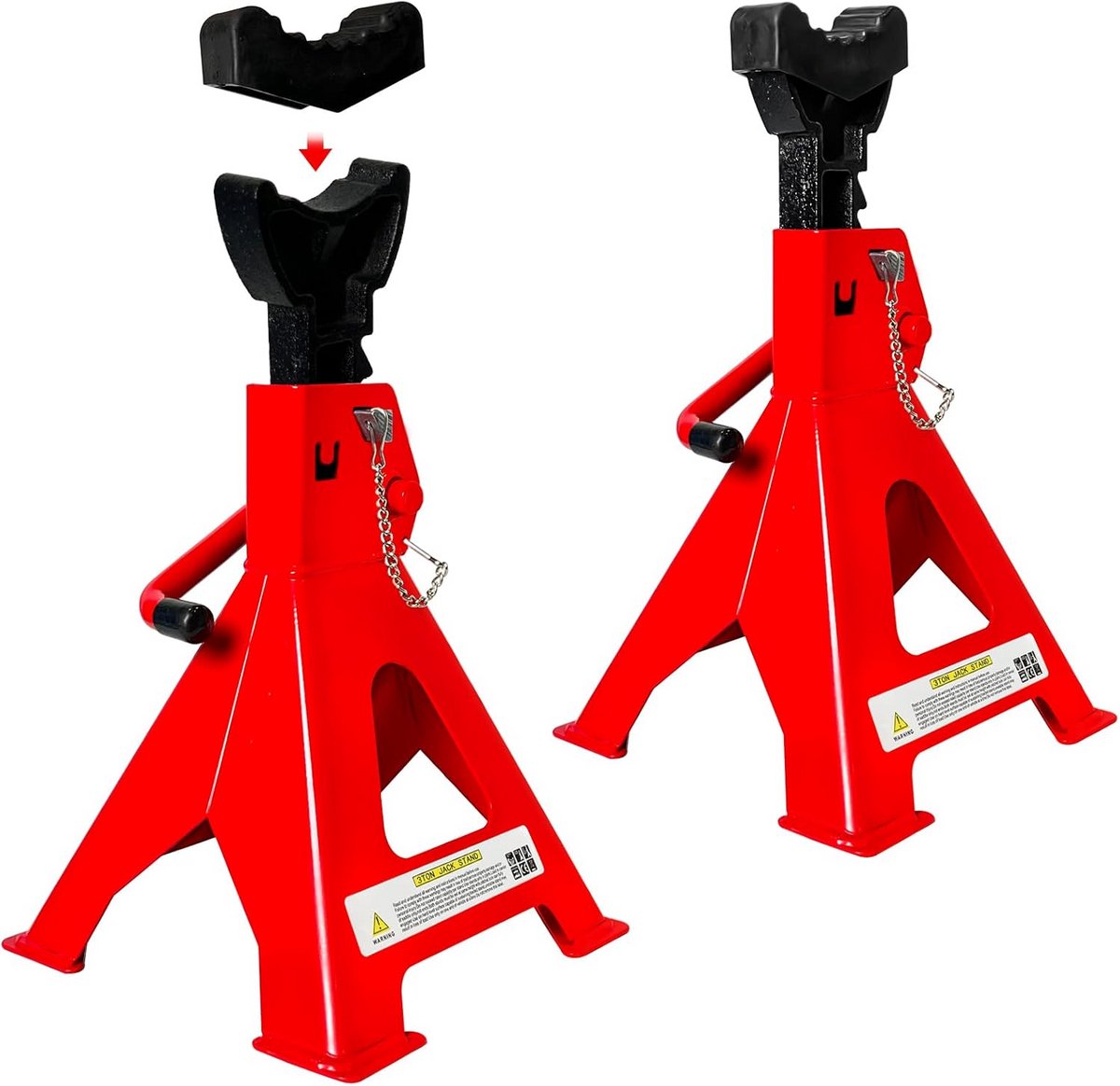 Kriksteunen Set - Auto Hefsteunen - Garage Werk - Dubbele Pin Vergrendeling - Verstelbaar 28-42cm - Rood