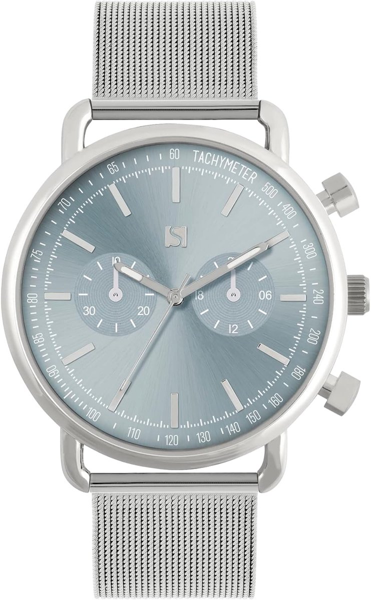 Heren Horloge - Analoge Tijdwaarnemer - Dagelijks Gebruik - Roestvrij Stalen Band - 40mm Kastdiameter - Zilver Blauw