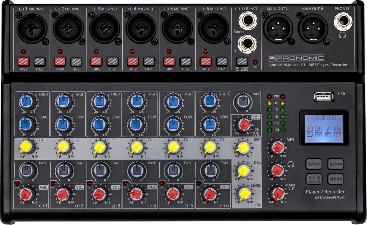 Compacte 8-kanaals Mini-Mixer met Bluetooth en USB-Recording