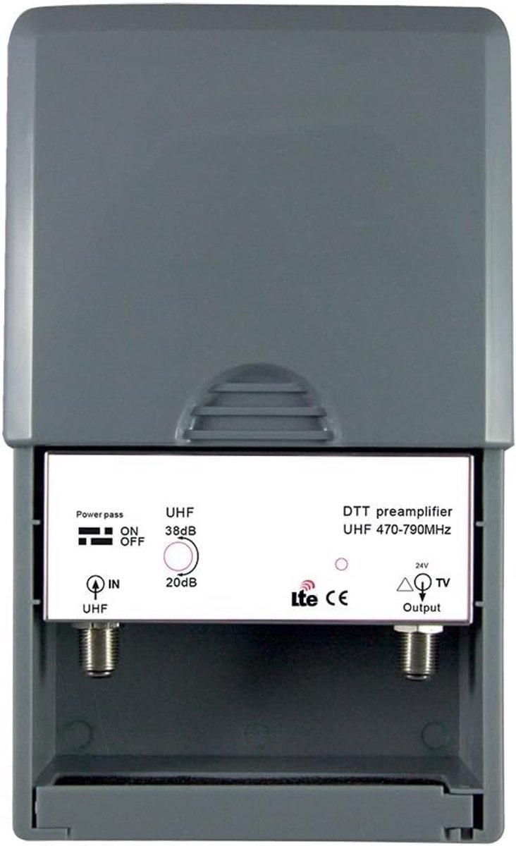 Signaal Versterker - UHF Antenne Booster - Terrestrisch Signaal - Instelbare Gain 38dB - 105x103x50mm