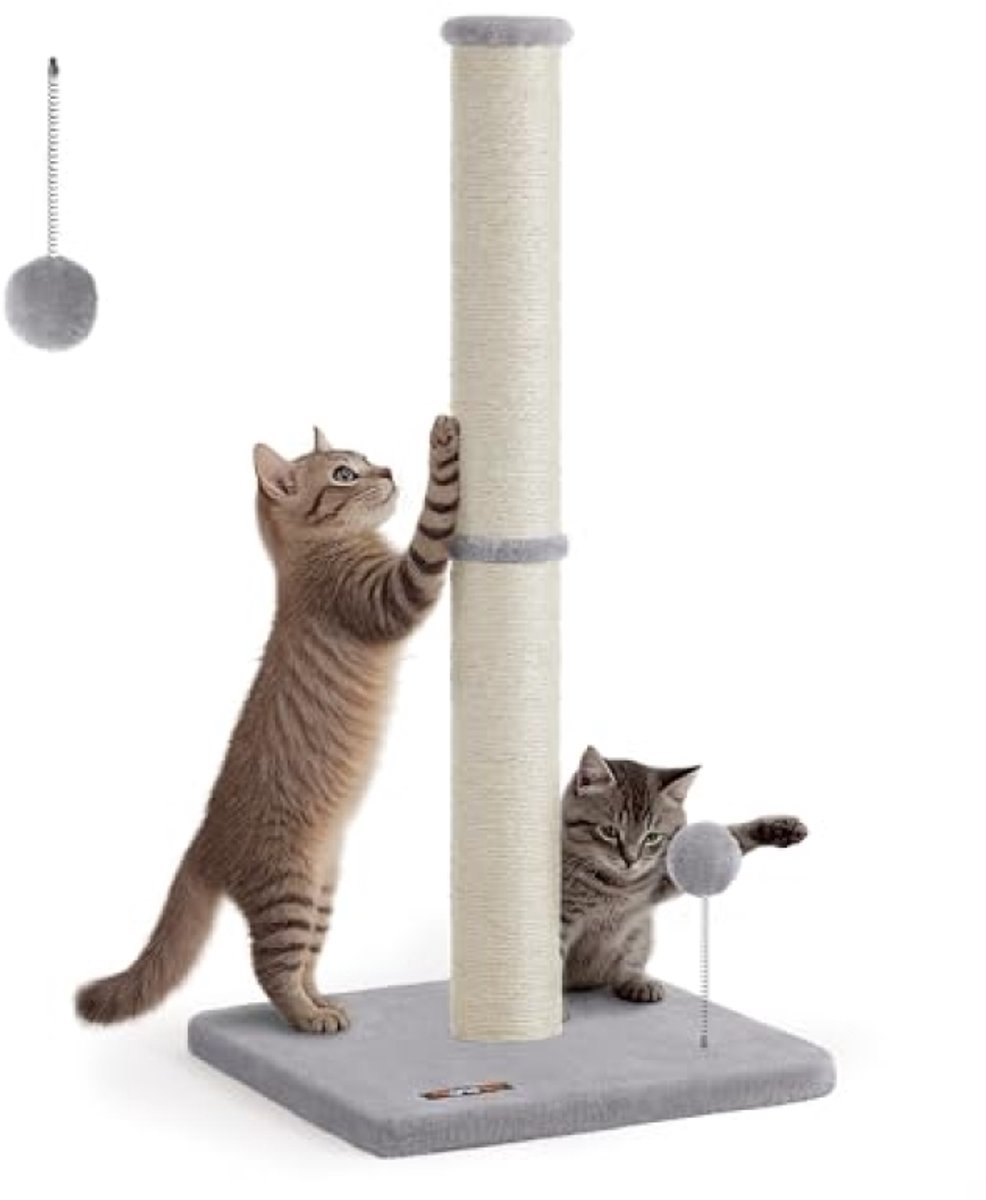 Hoge krabpaal voor katten met speelbal, duifgrijs
