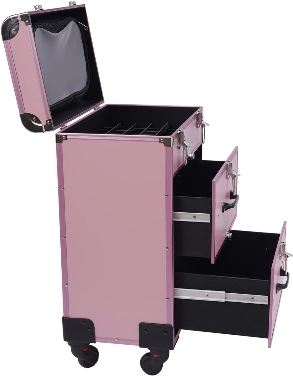 Cosmetica Trolley - Make-up Koffer - Professioneel Gebruik - Afsluitbaar Met Laden - 36x23x58 cm - Roze