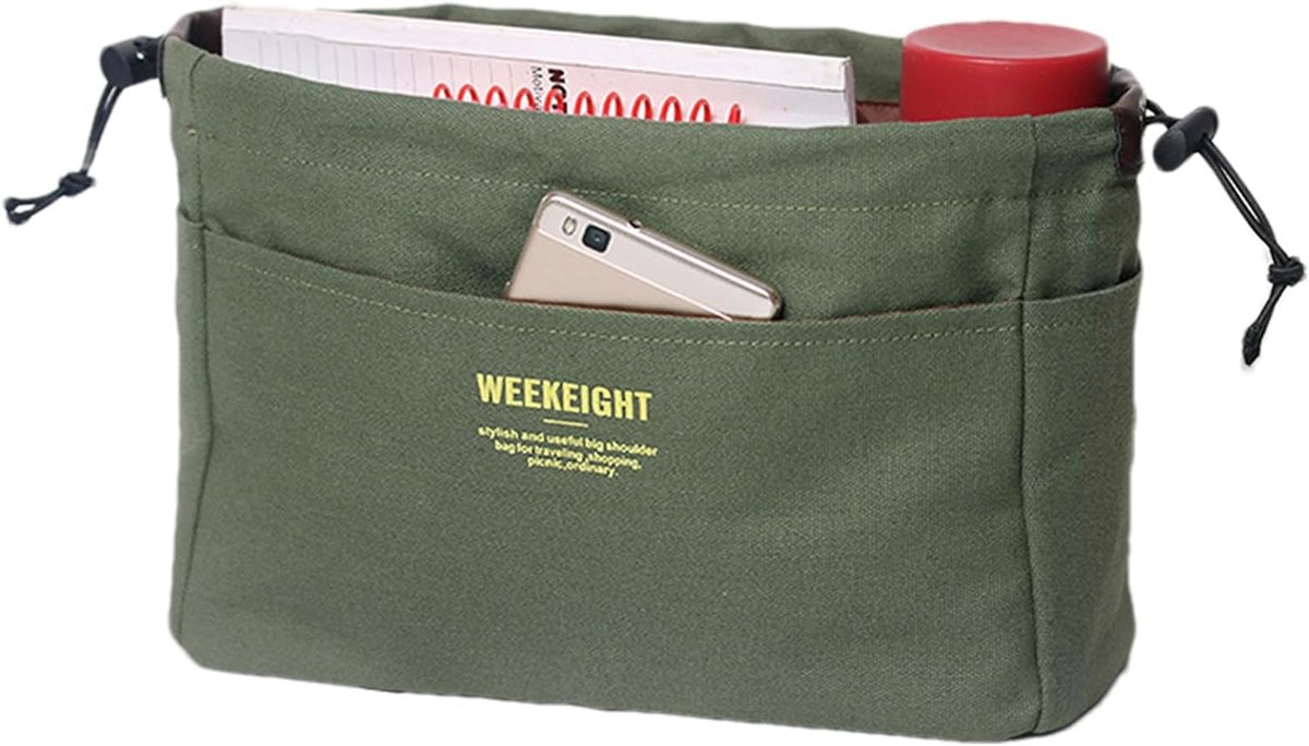 Binnentas Organizer - Opbergzakken Pouch - Handtas Organiseren - Waterdicht Canvas Materiaal - 28 x 18 x 11 cm - Groen
