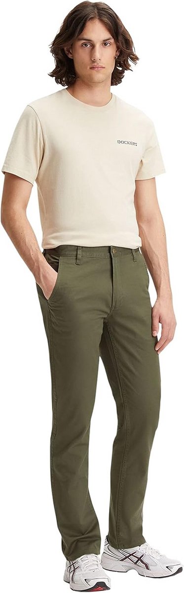 Heren Slim Fit Chino Broek Khaki Stretch Katoen